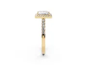 Princess Cut Diamond Halo Pavé Solitaire Ring Set in Yellow gold with Prong-Set Center Stone