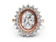 Oval Vintage Milgrain Bezel Halo Engagement Ring Setting | Sunburst Halo | Rose Gold