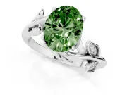Fancy Green Oval Cut Diamond Solitaire Twist Engagement Ring Set in Silver with Pavé Leaf Accents