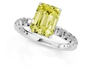 Fancy Yellow Emerald Cut Diamond Pavé Solitaire Ring Set in Silver with Round Band and Prong Setting