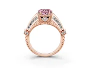 Fancy Pink Heart Cut Diamond Vintage-Inspired Milgrain Ring Set in Rose gold with Accent Split Shank