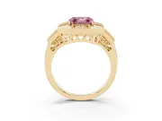 Asscher Cut Milgrain Sectioned Halo Engagement Ring Setting for a Fancy Pink Lab-Grown Diamond | Yellow Gold