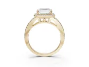 Asscher Cut Halo Split Shank Engagement Ring Setting | Pavé Shoulders | Yellow Gold