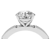 Round Cut Diamond Solitaire Ring Set in White gold with Slim Pavé Band and Prong Setting