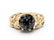Round Leaf Bypass Engagement Ring Setting for a Black Center | Pavé Leaf Accents | Yellow Gold