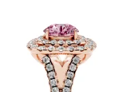 Round Halo Split Shank Engagement Ring Setting for a Fancy Pink Lab-Grown Diamond | Pavé Strands | Rose Gold