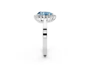 Fancy Blue Pear Cut Diamond Halo Ring Set in White gold with Round Halo and Smooth Solitaire Band
