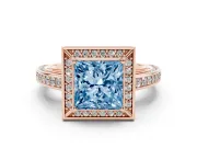 Princess Cut Sectioned Halo Engagement Ring Setting for a Fancy Blue Lab-Grown Diamond | Rose Gold