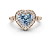 Heart-Shaped Graduated Milgrain Halo Engagement Ring Setting for a Fancy Blue Lab-Grown Diamond | Rose Gold