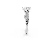 Oval Cut Diamond Solitaire Leaf-Inspired Ring Set in Platinum with Pavé Band and Prong Setting