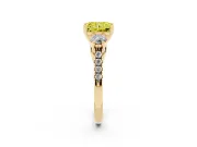 Fancy Yellow Three-Stone Radiant Cut Diamond Pavé Band Ring Set in Yellow gold with Prong-Set Trio