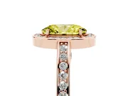 Fancy Yellow Oval Cut Diamond Halo Pavé Split Shank Ring Set in Rose gold with Prong Setting