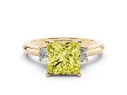 Princess Cut Three Stone Engagement Ring Setting for a Fancy Yellow Lab-Grown Diamond | Round Side Stones | Yellow Gold
