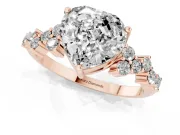 Heart-Shaped Scattered Accent Engagement Ring Setting | Slim Band | Rose Gold