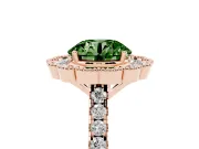 Fancy Green Round Cut Diamond Milgrain Floral Halo Engagement Ring Set in Rose gold with Pavé Band