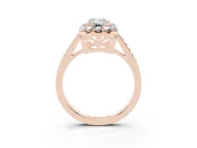 Emerald Cut Diamond Floral Halo Ring Set in Rose gold with Pavé Band and Prong Setting