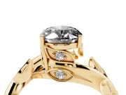 Oval Twisted Bypass Engagement Ring Setting for a Black Center | Accented Leaves | Yellow Gold