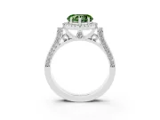 Heart-Shaped Halo Engagement Ring Setting for a Fancy Green Lab-Grown Diamond | Pointed Pave Shoulders | Platinum