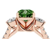 Cushion Cut Three-Stone Engagement Ring Setting for a Fancy Green Lab-Grown Diamond | Rose Gold