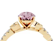 Fancy Pink Pear Cut Diamond Solitaire Leaf-Inspired Ring Set in Yellow gold with Pavé Band and Prong Setting