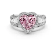 Fancy Pink Heart Cut Diamond Halo Ring Set in White gold with Double Pavé Split Shank