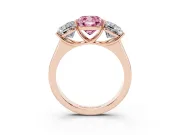 Cushion Cut Three Stone Engagement Ring Setting for a Fancy Pink Lab-Grown Diamond | Basket Prong Heads | Rose Gold
