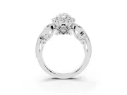 Marquise Cut Diamond Halo Ring Set in White gold with Milgrain Pavé Band and Prong Setting