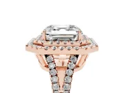 Asscher Cut Double Halo Split Shank Engagement Ring Setting | Pavé Shoulders | Rose Gold