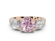 Round Three Stone Engagement Ring Setting for a Fancy Pink Lab-Grown Diamond | Tapered Pave Band | Rose Gold