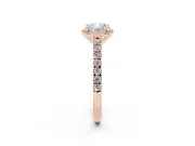 Cushion Cut Diamond Halo Engagement Ring Set in Rose gold with Pavé Band and Prong Setting