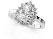 Pear Cut Diamond Halo Ring Set in Platinum with Round Halo and Smooth Solitaire Band