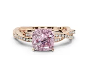 Cushion Cut Twisted Pavé Solitaire Engagement Ring Setting for a Fancy Pink Lab-Grown Diamond | Open Basket | Rose Gold