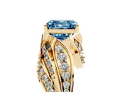 Asscher Cut Bypass Hidden Halo Engagement Ring Setting for a Fancy Blue Lab-Grown Diamond | Graduated Pavé | Yellow Gold