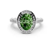 Fancy Green Oval Cut Diamond Halo Pavé Split Shank Ring Set in Silver with Prong Setting