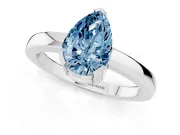 Fancy Blue Pear Cut Diamond Solitaire Ring Set in Platinum with Prong Head and Smooth Polished Band