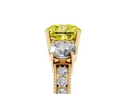 Cushion Cut Three Stone Engagement Ring Setting for a Fancy Yellow Lab-Grown Diamond | Graduated Pave Band | Yellow Gold