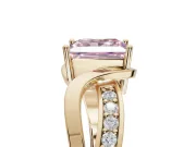 Princess Cut Bypass Solitaire Engagement Ring Setting for a Fancy Pink Lab-Grown Diamond | Pavé Strands | Yellow Gold