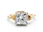 Princess Cut Leaf Bypass Solitaire Engagement Ring Setting | Polished Band | Yellow Gold