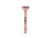 Fancy Pink Emerald Cut Diamond Solitaire Milgrain Engraved Band Set in Rose gold with Prong Setting