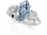 Marquise Three Stone Engagement Ring Setting for a Fancy Blue Lab-Grown Diamond | Tapered Pave Band | White Gold