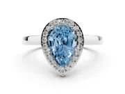 Fancy Blue Pear Cut Diamond Halo Ring Set in Platinum with Solitaire Band and Prong Setting