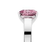 Fancy Pink Radiant Cut Diamond Solitaire Engagement Ring Set in Platinum with Prong Setting and Tapered Band