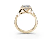 Princess Cut Halo Pavé Engagement Ring Setting | Narrow Split Shank | Yellow Gold