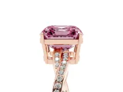 Fancy Pink Asscher Cut Diamond Solitaire Twisted Pavé Ring Set in Rose gold with Prong Setting