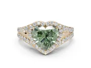Heart-Shaped Halo Pavé Engagement Ring Setting for a Fancy Green Lab-Grown Diamond | Narrow Split Shank | Yellow Gold