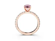 Fancy Pink Emerald Cut Diamond Pavé Solitaire Ring Set in Rose gold with Round Band and Prong Setting