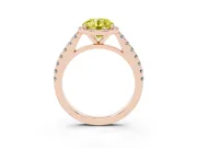 Fancy Yellow Round Cut Diamond Halo Engagement Ring Set in Rose gold with Pavé Band and Prong Setting