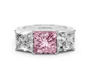 Princess Cut Three Stone Engagement Ring Setting for a Fancy Pink Lab-Grown Diamond | Beaded Shoulders | Platinum