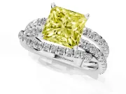 Fancy Yellow Princess Cut Diamond Solitaire Twist Band Ring Set in White gold with Pavé Setting and Prong Head