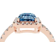 Emerald Cut Halo Engagement Ring Setting for a Fancy Blue Lab-Grown Diamond | Graduated Pavé Band | Rose Gold
